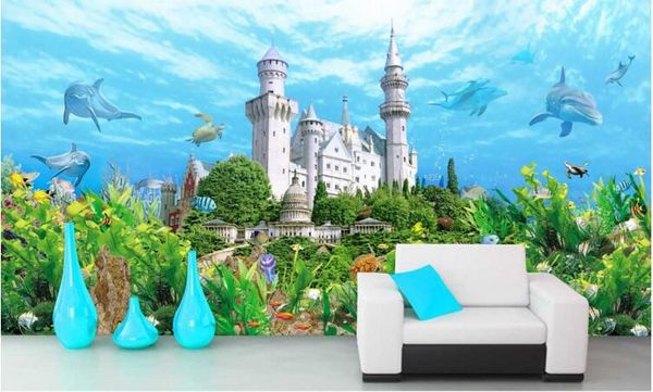 

3d wallpaper custom p underwater castle dolphin water grass tv background living room home decor 3d wall muals wall paper for walls 3 d