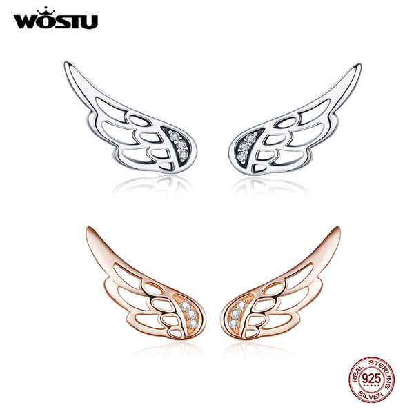 

wostu real 925 silver fairy wings перья серьги розовое золото малые серьги для женщин s925 серебряные ювелирные fie343, Golden;silver