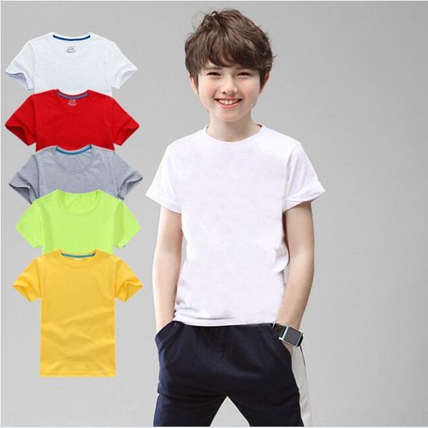 

summer boy men's pure white short-sleeved baby girl child half-sleeved cotton cotton t-shirt t-shirt class uniform school uniform, Blue