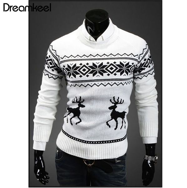 

men sweater fashion men christmas sweaters clothes 2018 england style sweater deer pullovers reindeer slim o-neck y1, White;black
