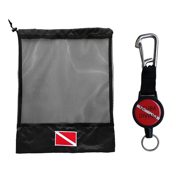 

scuba dive gear retractor diving light regulator holder lanyard mesh bag