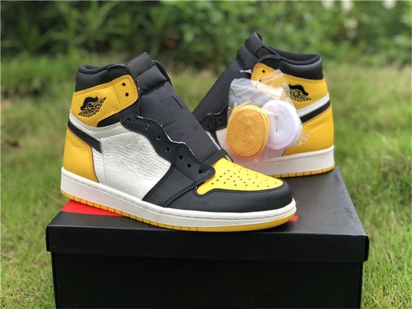 

2019 authentic 1 high og yellow toe 1s black ar1020-700 men women basketball shoes sports sneakers with original box