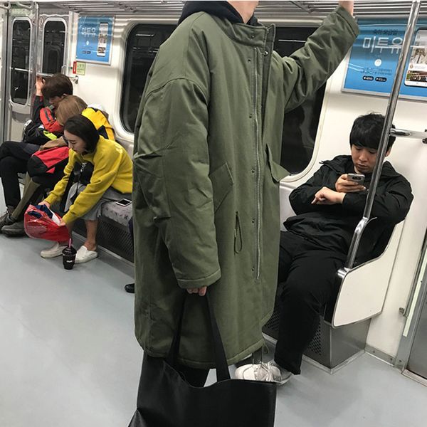 

2019 new autumn and winter korean version of loose personality solid color men's casual long cotton clothing, Black