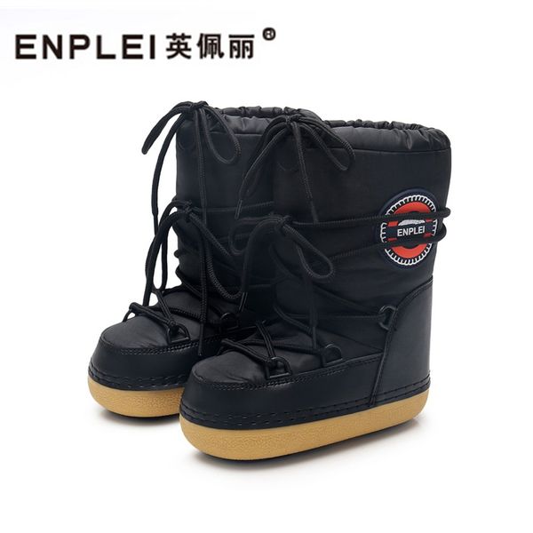 

enplei ski boots women's snow boots mid-calf cold-proof waterproof parent-child shoes size 33-42, Black