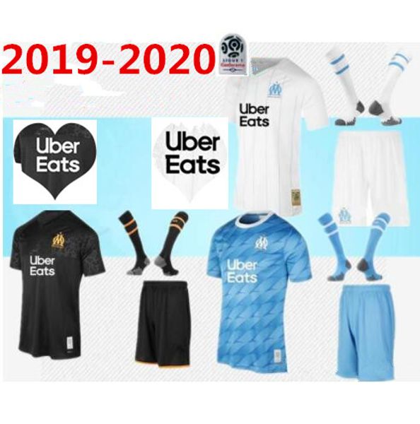 

2019 2020 olympique de marseille payet soccer jersey full kit 19 20 om marseille payet l.gustavo thauvin men soccer jersey kit+socks, Black