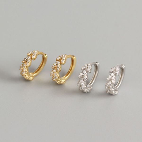 

wtltc new 925 sterling sliver cubic zirconia hoop earrings simple small heart earrings hoops geometric tiny leaf charms, Golden;silver