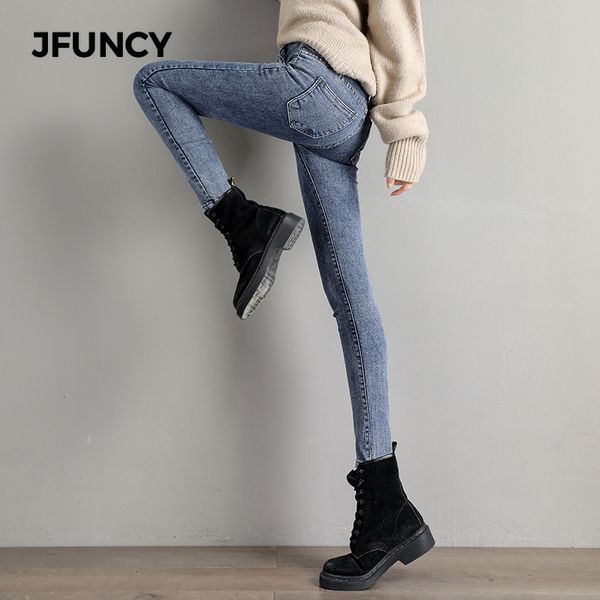 

jfuncy new women's jeans korean high-waisted women denim pencil pants female skinny jean pants slim legs casual vintage, Blue