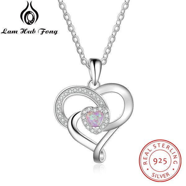 

romantic heart pink opal pendant necklace 925 sterling silver necklaces for women jewelry gift for lover/ mother (lam hub fong