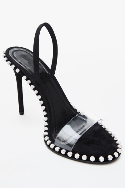

agrade rhinestone real leather studded sling back sandals luxury designer sandals nova high heels size 34 to 40 bnhy lll, Black