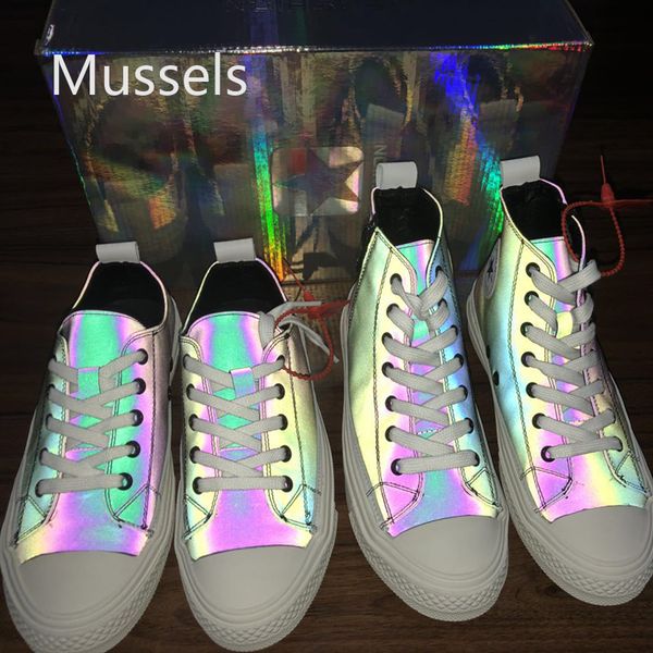 

2019 new men women shoes reflective discolored high popular couple flats chic night club fluorescence casual shoes, Black