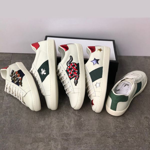 

fashion classic trainers ace leather sneakers designer shoes flower embroidered python bee stripes women sneakers sz 5-11, Black