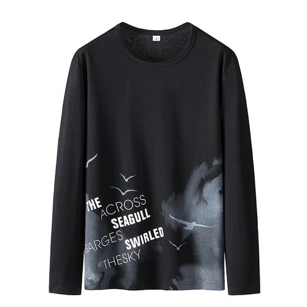 

luxury men's t shirt 2019 autumn t shirt long-sleeved sweater men's round neck the trend of spring and autumn wild shirts, White;black