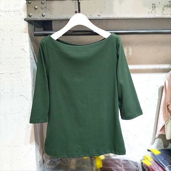 

seven-point sleeve one-line collar t- female slim and slim 2019 autumn temperament one-line shoulder shirt base shirt fashion, White