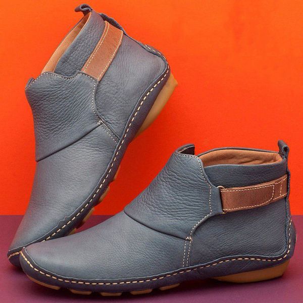 

winter shoes women flat boots fashion green women boots fashion thick bottom round toe leather ankle plus size 35-43, Black