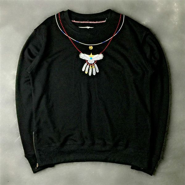 

mens designer hoodies givh24 new fashion brand luxury embroidered necklace feather eagle side zipper guard, Black
