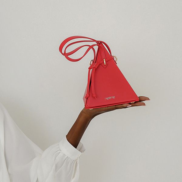 

chic geometric triangle small bag for women fashion drawstring sealing chic handbags for ladies vintage solid crossbody bag new