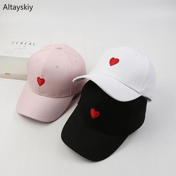 

baseball caps women cotton heart embroidered solid sun shade adjustable womens cap all-match kawaii leisure trendy chic simple, Blue;gray