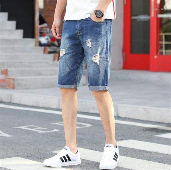 

mens short jeans casual light blue slim mens jeans designer straight holes male denim trousers summer vogue