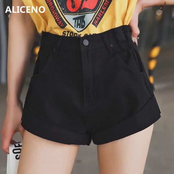 

aliceno new 2019 summer high waist loose flanged a-line style jeans shorts womens vintage short shorts plus size s-xl 5 colors, White;black