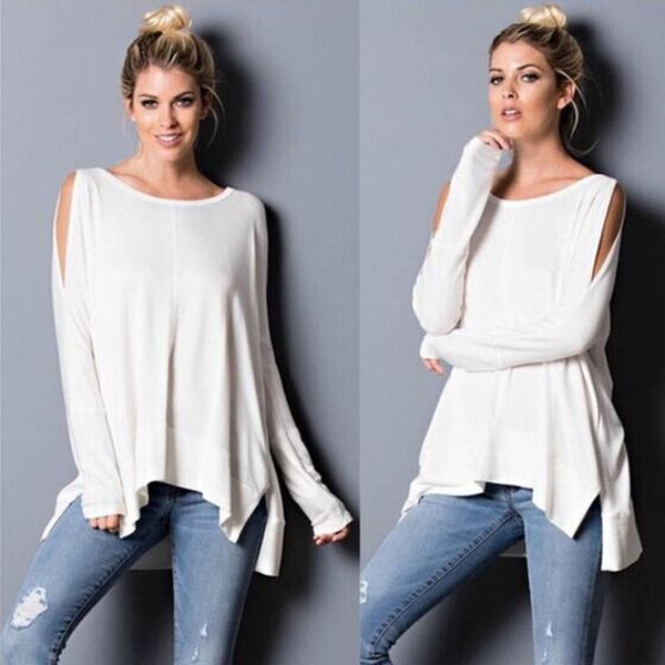 

blusas femininas женская мода осень холодная плеча блуза сыпучие tops печать с длинным рукавом блузка повседневные женские блузы, White