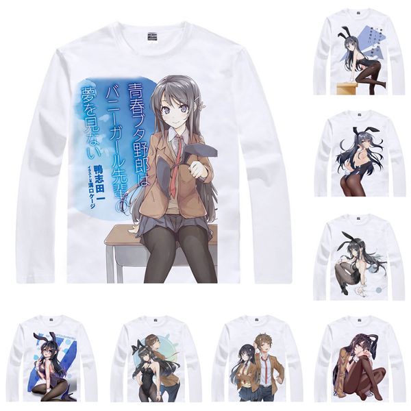 

aobuta seishun buta yaro t shirt rascal does not dream of bunny girl senpai men t-shirt casual vintage tshirt printed long sleeve shirts, White;black