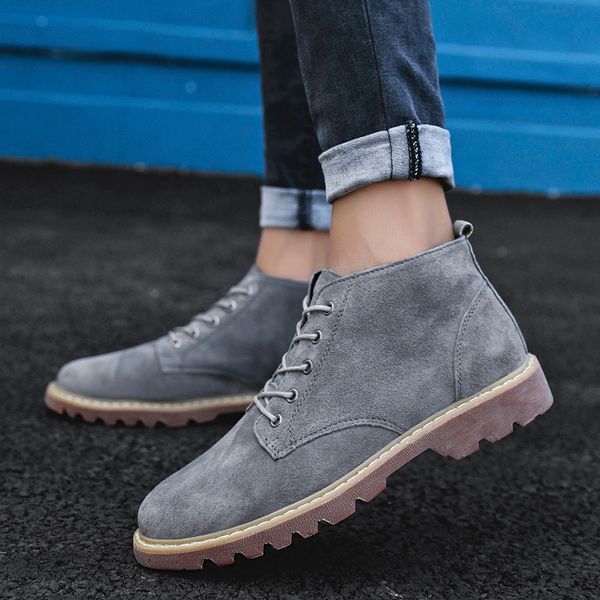 

fashion 2019 new trend high men boots lace up leather driving casual shoes male outdoor mens ankle boots size 39-44, Black