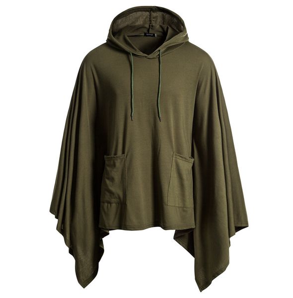 

men's hoodies sweatshirt pocket irregular patchwork loose bat sleeves man weatshirt streetwear male casual pullover new, Black