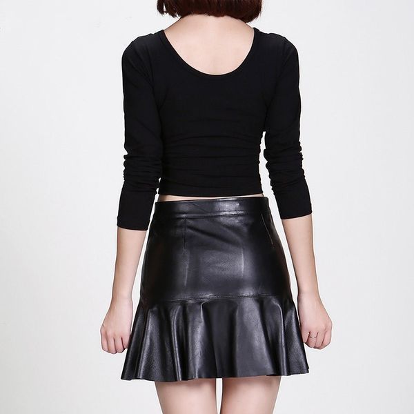 

women leather skirts designer sheepskin zipper black wrap skirts plus size office lady workout pleated mini skirts