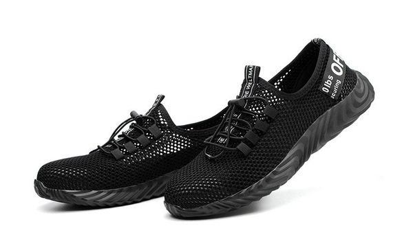 

safety shoes men's steel toe lightweight anti-smashing work sneakers breathable wear-resisting both men and women, Black