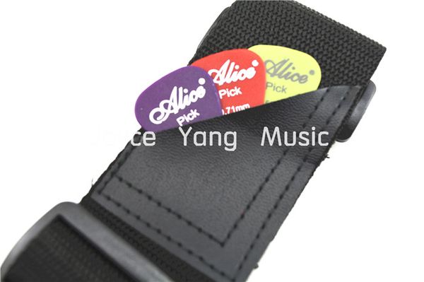 

alice black nylon acoustic electric guitar strap leather ends with guitar picks pocket wholesales