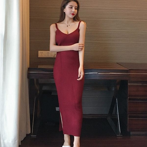 

casual dresses zcwxm knitted high waist solid women dress all match fashion 2021 v neck spring summer long sixy, Black;gray