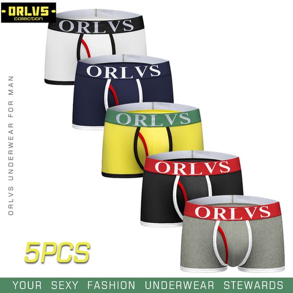 

orlvs 5pc/lot brand underwear men boxer men mesh pouch underpants cueca cotton male panties breathable trunks boxer, Black;white