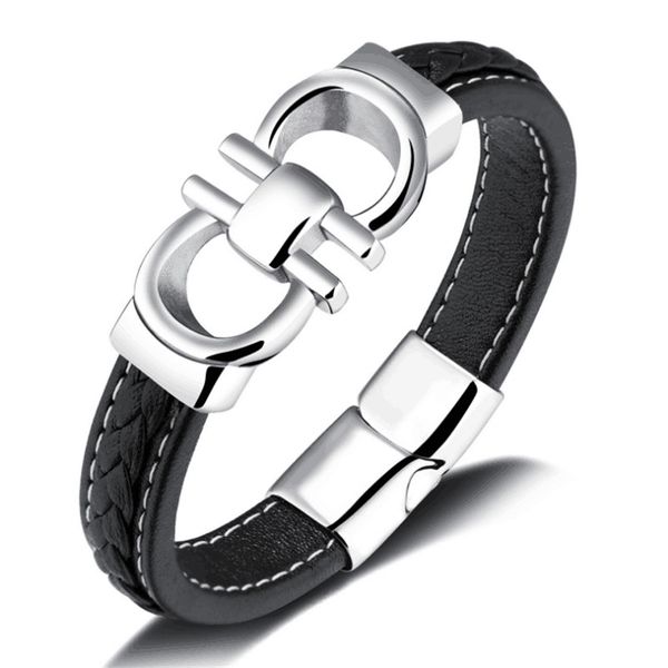 

men's bracelet punk fashion bowknot stainless steel bracelet genuine leather bracelet men's antique jewelry birthday gift, Black