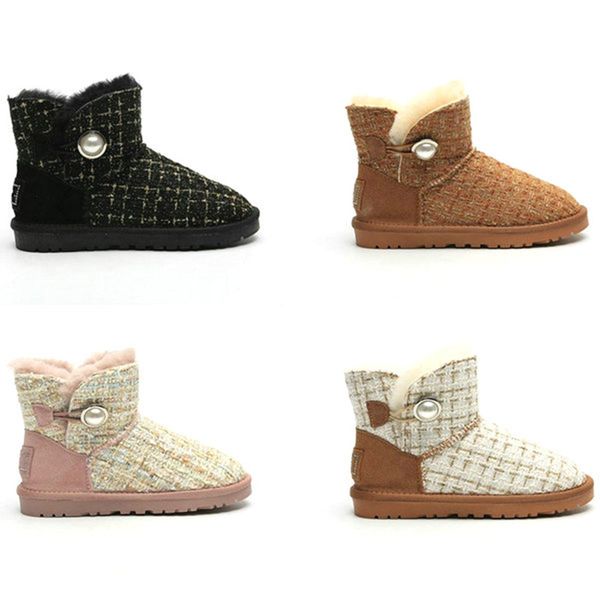 

designer wgg women winter snow boots australia coarse flower cloth weave the plaid imitation wool keep warm fashion luxury boots size 35-39