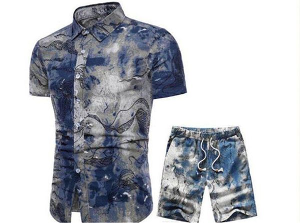 

мужские дизайнерские цветочные печатные короткие костюмы пляж приморский праздник рубашки шорты наборы 2шт цветочные спортивные костюмы мужс, Gray
