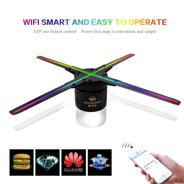 

50cm 4 fan hologram fan light with wifi control 3d hologram advertising display led holographic air fan imaging for holiday shop