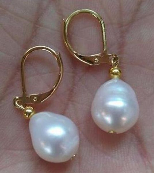 

10-13mm blanco natural del mar del sur pendientes de perlas 14 k, Silver