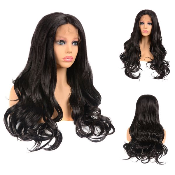 

natural black long curly synthetic lace front wigs 18'' 20'' 22'' big wave 1b# lace front wigs ing