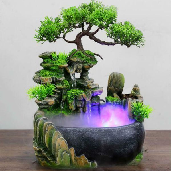 

resin rockery garden water fountain led lights home office deskdecor