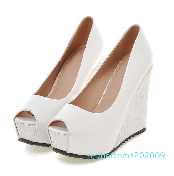 

with box size 33 to 42 high heel bridal wedding shoes peep toe platform wedges pink white designer pumps r09, Black