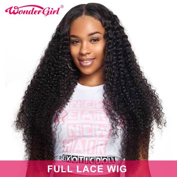 

kinky curly full lace human hair wigs pre plucked full lace wigs for women black remy brazilian wig wonder girl, Black;brown