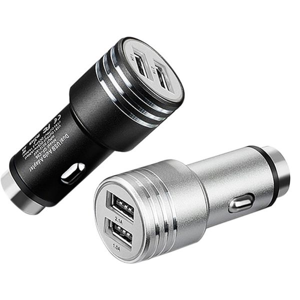 Dual USB Car Charger alumínio Segurança Alloy Martelo 2A metal Chargers Adaptador Universal para 200pcs Samsung Celular