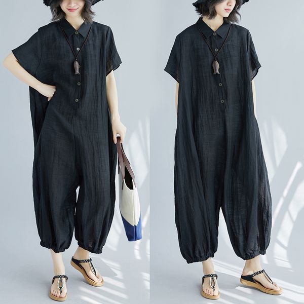 

женские комбинезоны лето большой размер женские свободные свободные тонкие модные комбинезоны широкие укороченные брюки брюки прилив, Black;white