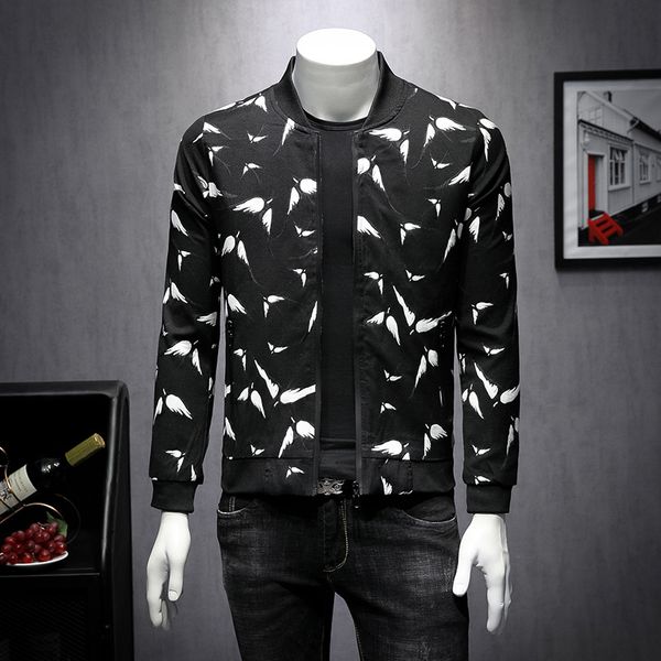 

bomber jacket men 2019 print slim fit casual coat business dress mens coats windbreaker casaco masculino pius size 5xl, Black;brown