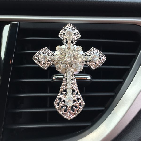 

car ornaments crystal diamond cross jesus christian auto air conditioner air outlet perfume clip air freshener fragrant diffuser