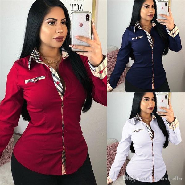 

women designer shirt european and american button print shirt long sleeve shirts fashion women apparel, White