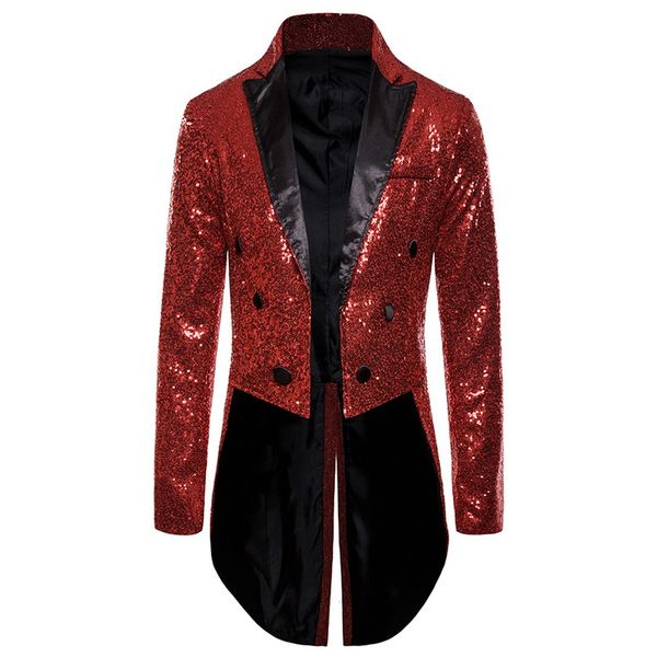 

litthing men clothes goth steampunk sequin blazer tuxedo jacket casual long sleeve coat men suits for wedding autumn winter, Black;brown