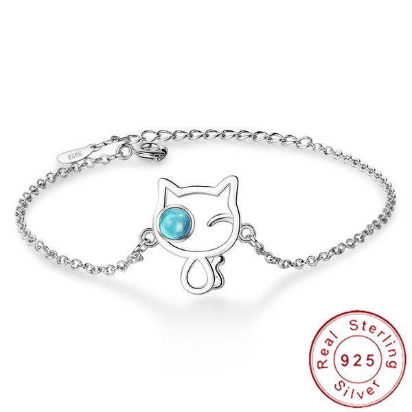 

dainty 925 sterling silver lucky cat bracelet femme argent cute minimalist cartoon braclets armband girls jewelry kids sb034, Black