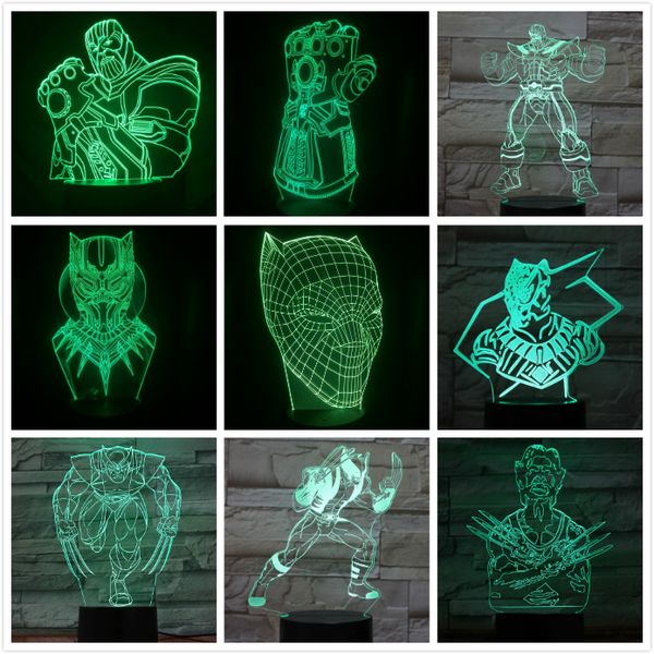 

3d lamp marvel superhero black panther kid led night light wolverine boy child gift the avengers table lamp super villain thanos