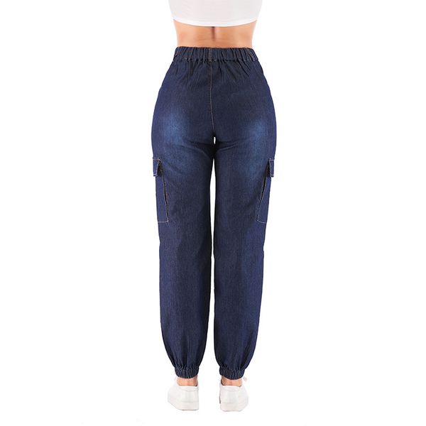 

women's jeans high-waisted sewing button closing foot casual pants cowboy women's pants, Blue